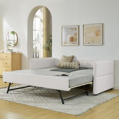 Queen Boucle Tufted Daybed Sofa, 2 Drawers, 88″