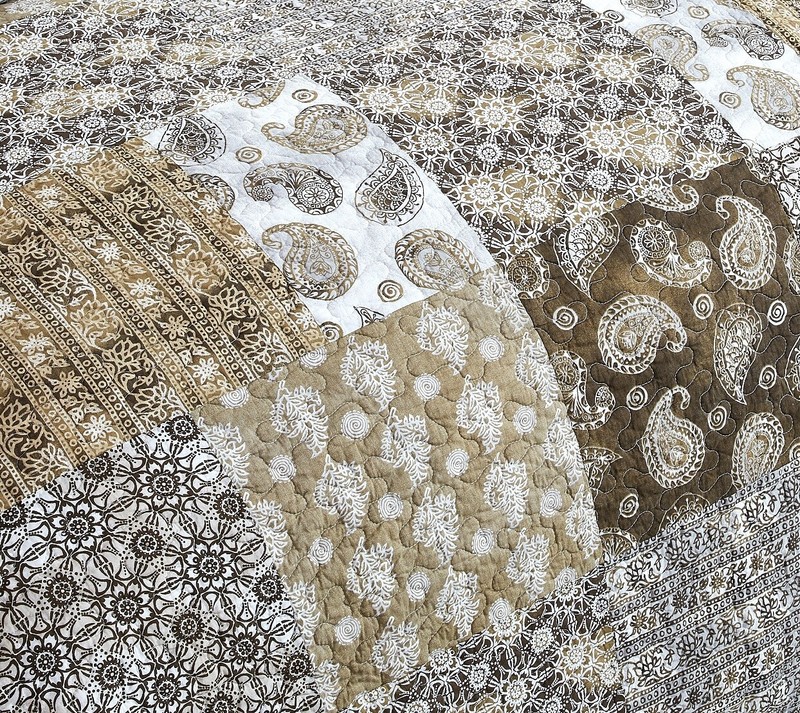 DaDa Bedding Bohemian Patchwork Paisley Floral Olive Green Brown Bedspread Set gallery