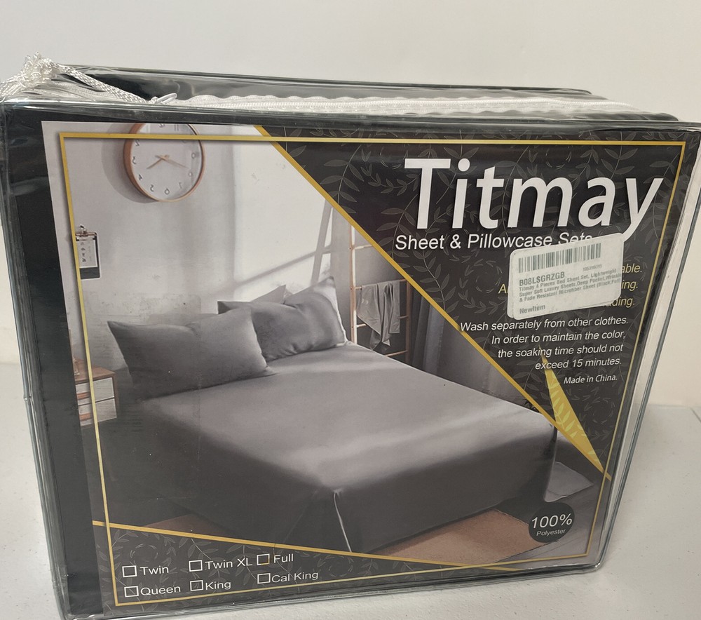 4 pc TITMAY Microfiber Bed Sheet Set FULL 81x96" Deep Pocket Soft BLACK Bedding