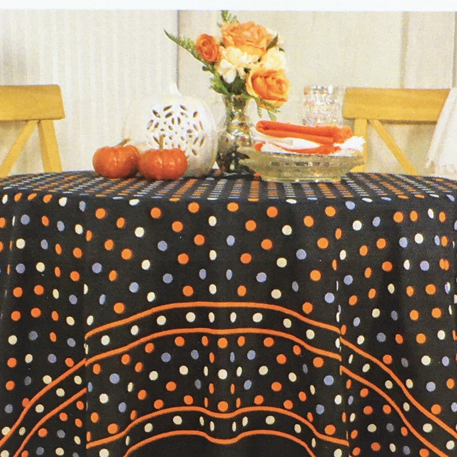 April Cornell Polka Dot 70" Round Tablecloth Orange Gray Black White Fall Decor gallery