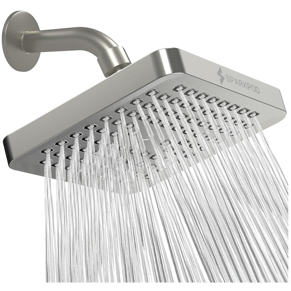 Brushed Nickel Rain Shower Head - Effortless 1-Min Installation, 1.8 Gpm