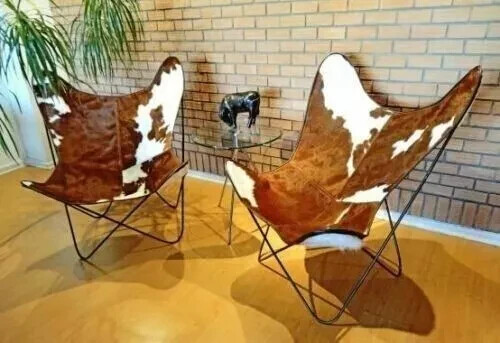 Cowhide Leather Butterfly Chair Relax Sleeper Seat Modern Lounge Accent Chair gallery