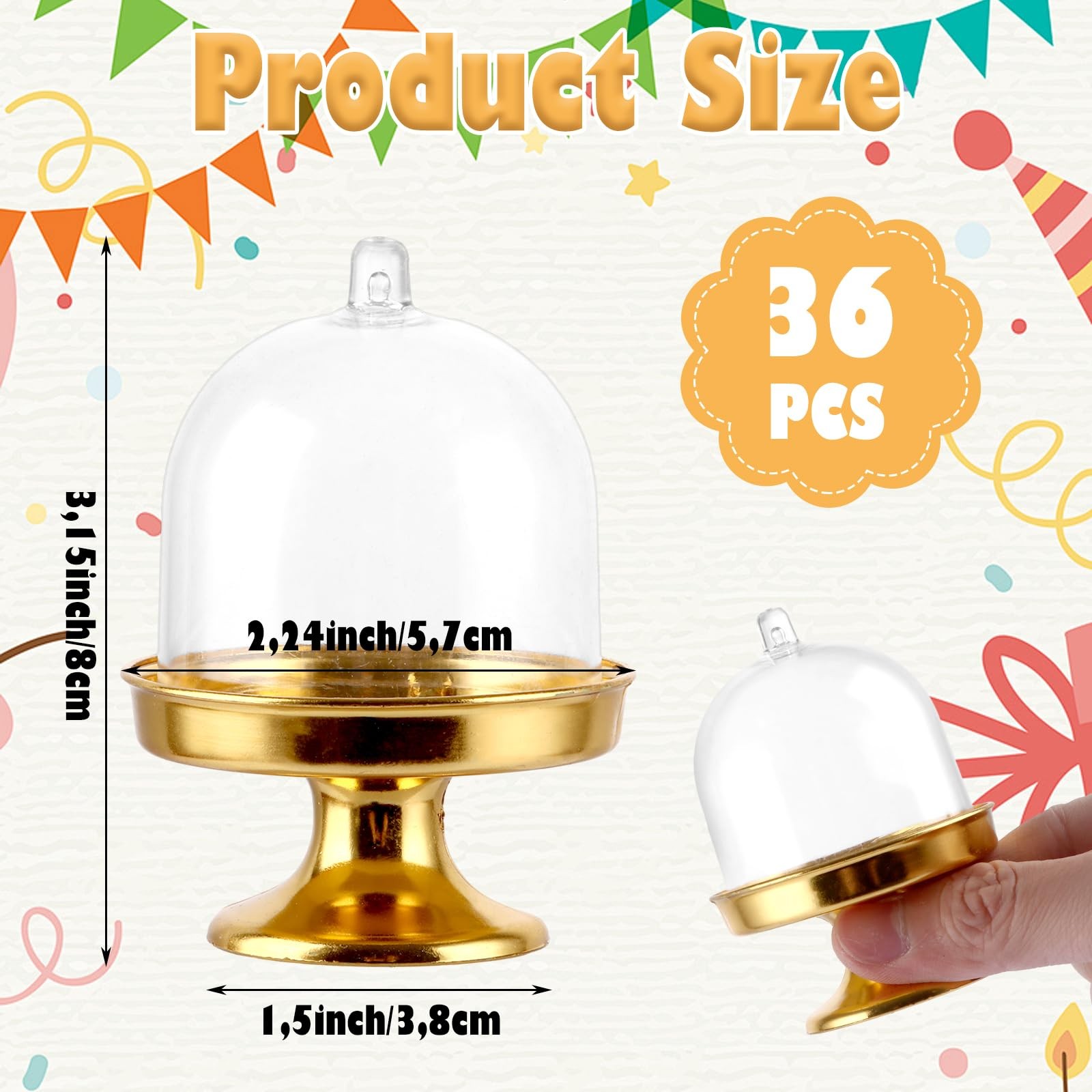 36 PCS 3X2 Inch Mini Cake Stand with Dome Lid Gold Cupcake Stand with Dome Pl... gallery