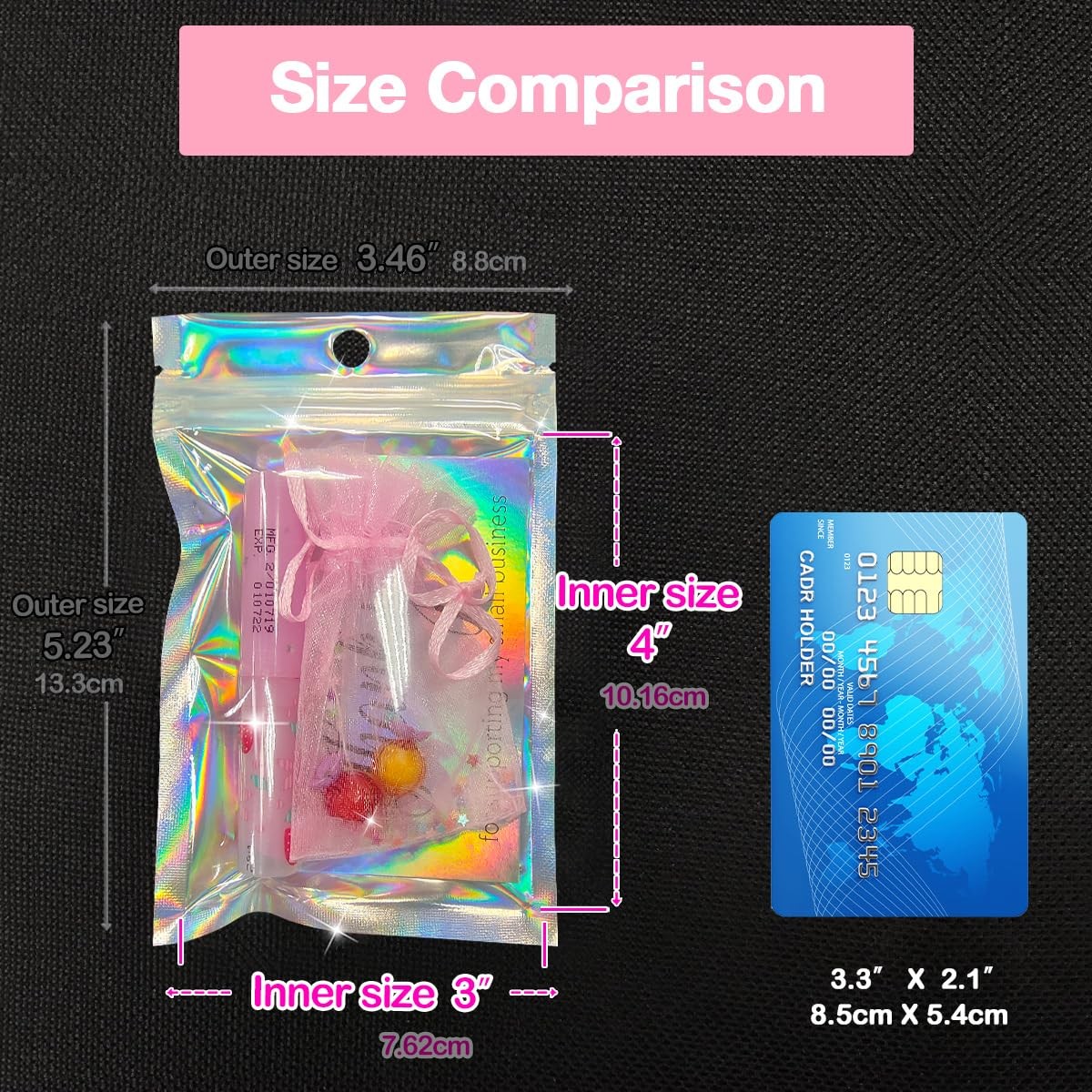 Resealable Foil Pouch Bag [100 PCS ] Great for 3x4 Inch, Holographic Rainbow gallery