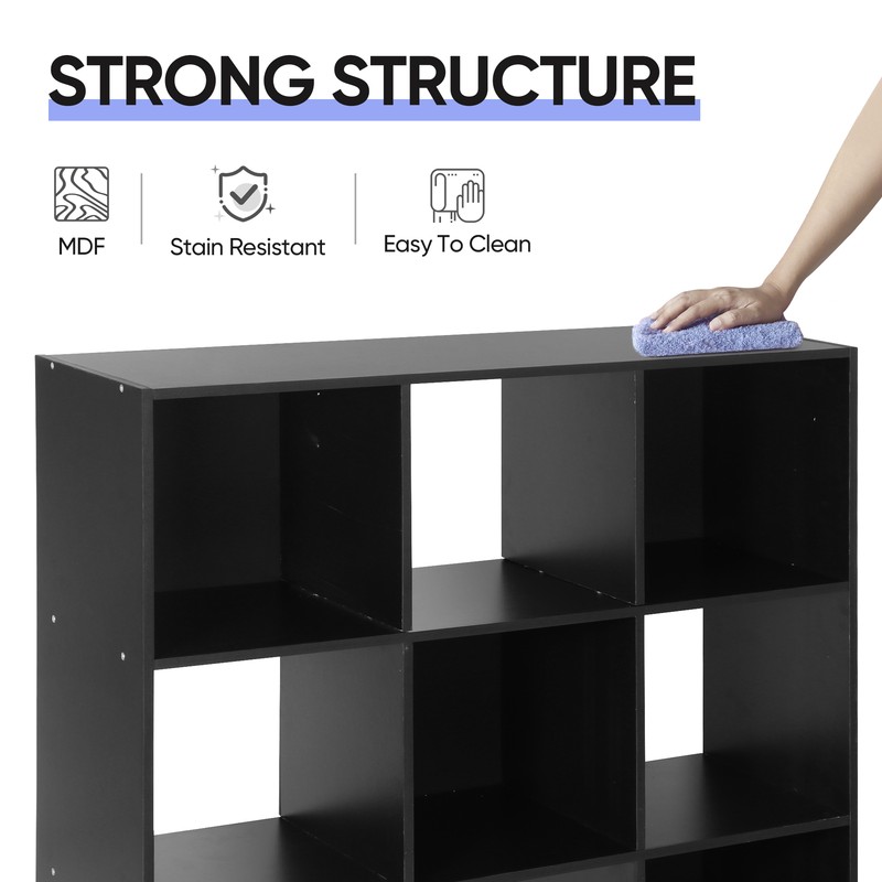 9 Cube Storage Organizer 3 Tier Stackable Wood Open Bookcase Display Shelf Black gallery