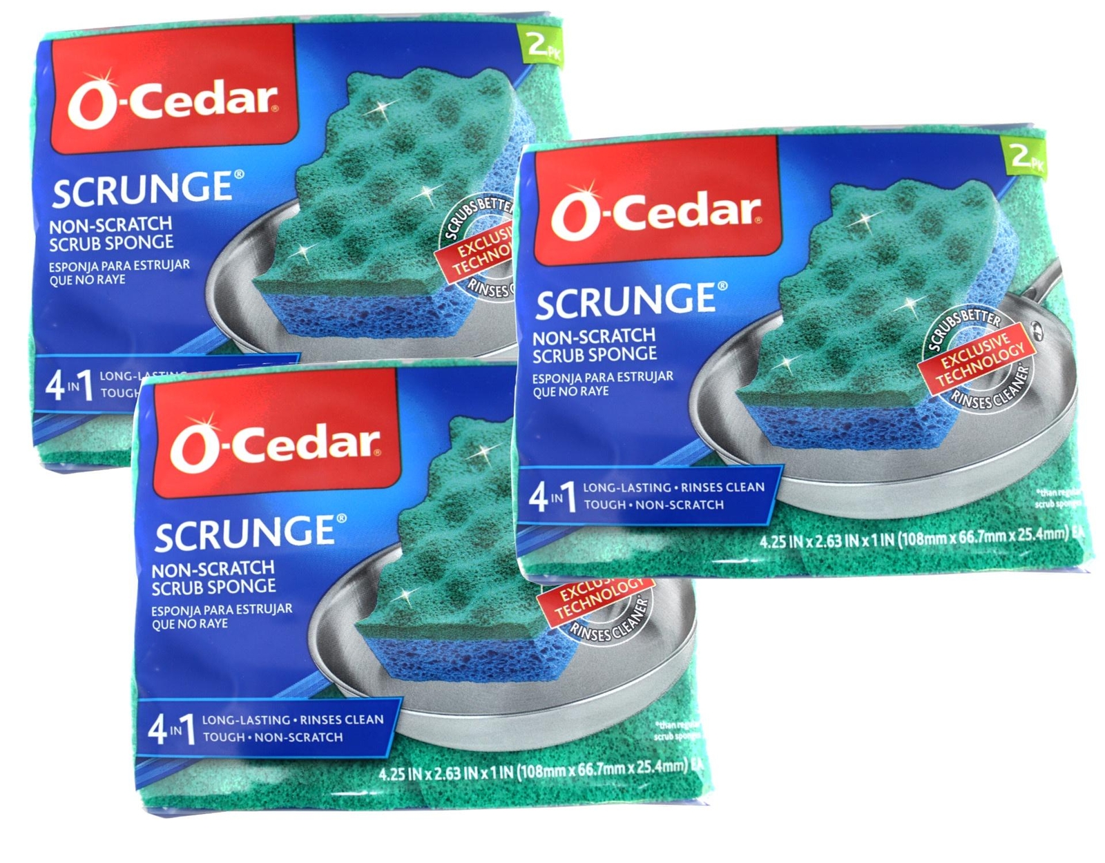 O-Cedar Scrunge Multi-Use Sponge Non-Scratch Long-Lasting, Tough, 2 Count 3 Pack gallery