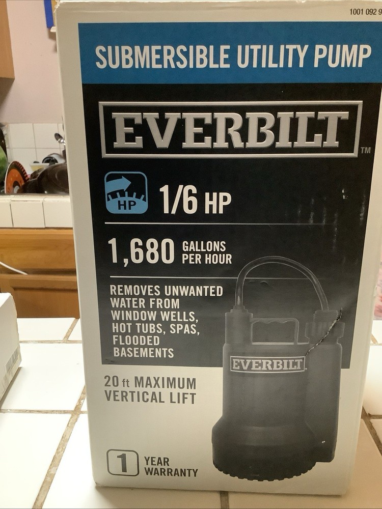Everbilt Plastic Submersible Utility Sump Pump 1680 GPH SUP54-HD 1/6 HP NEW