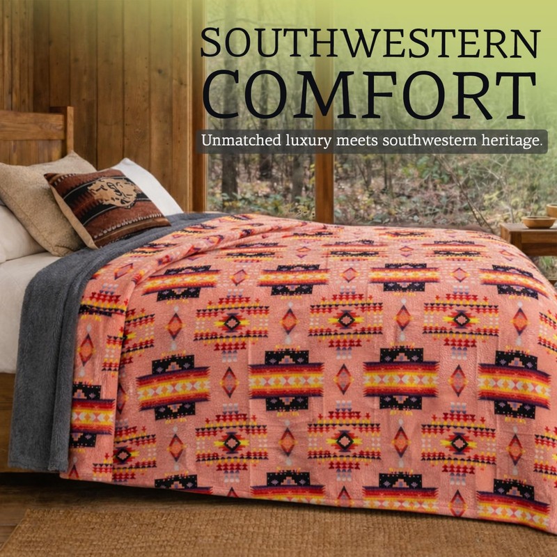 Aztec Blanket Fleece, Reversible Native American Blanket, Western Throw, Nati... gallery