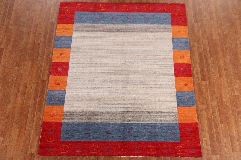 Bordered High-quality Hand-woven Wool Rug Durable Gabbeh Rug 6x8 ft gallery