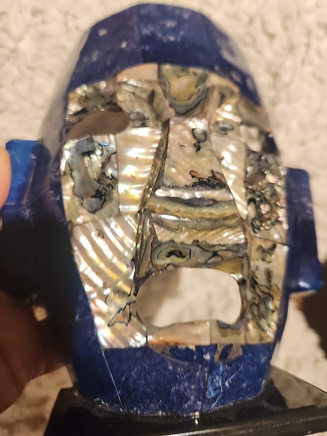 Mayan Burial Death Mask Mosaic Abalone Mother of Pearl Blue Sculpture gallery
