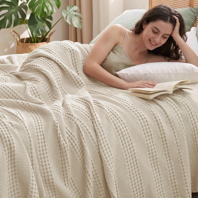 Cooling Waffle Blanket Queen Size, Lightweight 60% Rayon from Bamboo & 40% Co... gallery
