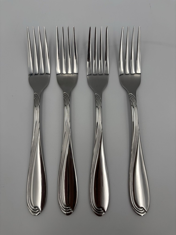 Oneida Camber Cresta Windswept Scroll Dinner Forks Set of 4 Stainless Steel New