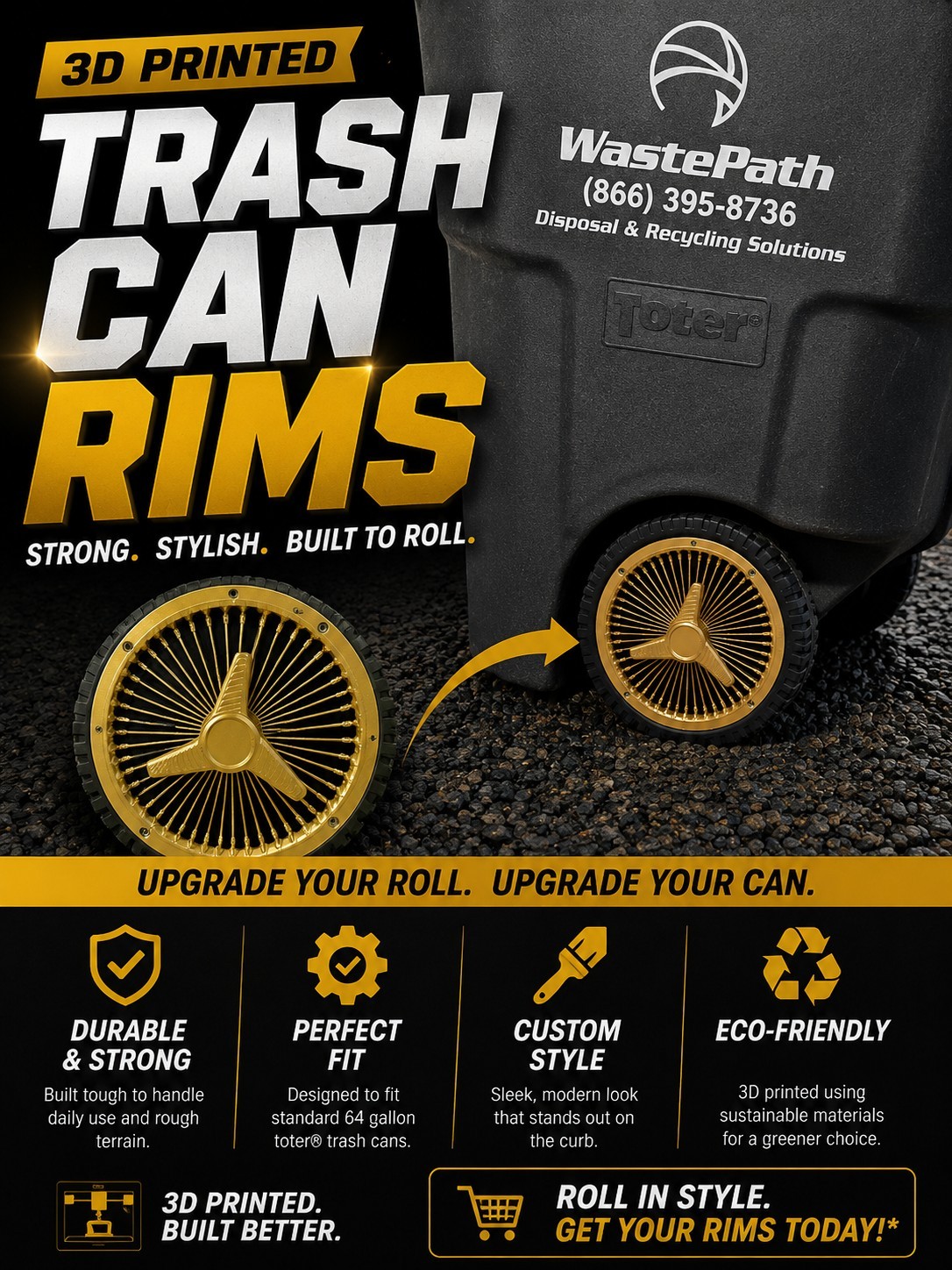 Trash Can Wheel Rim Covers - 3D Printed gallery