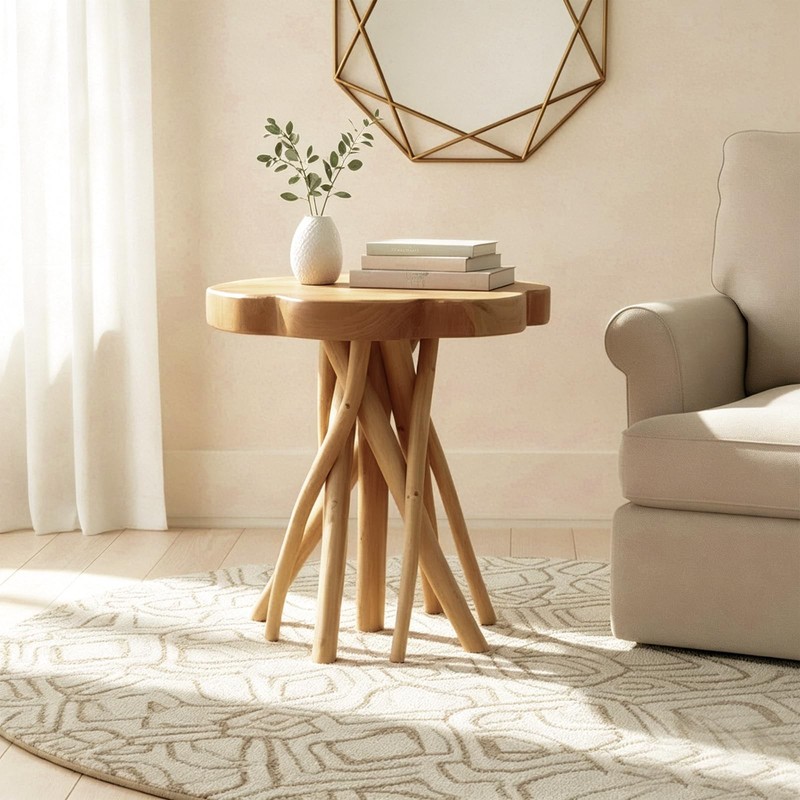 Solid Teak Live Edge End Table, 18" L x 18" W x 20" H Unique Side Table, Smal... gallery