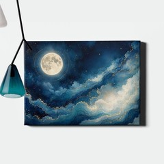 Abstract full moon cloudscape in blue and gold Canvas Print night sky mood