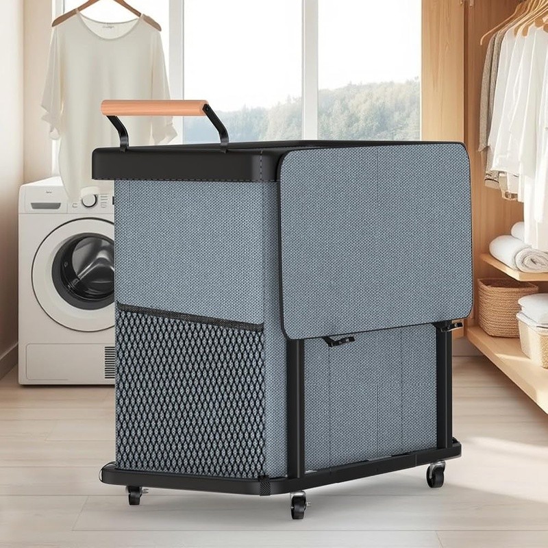 60 Gal Laundry Hamper 3 Section Laundry Sorter Rolling Lockable Wheels with Lid gallery
