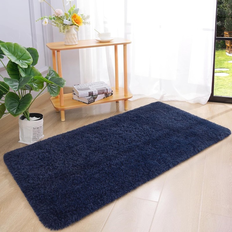 Transitional Style Navy Plush Runner Rug 2' x 4' - Ultimate Comfort for Home gallery