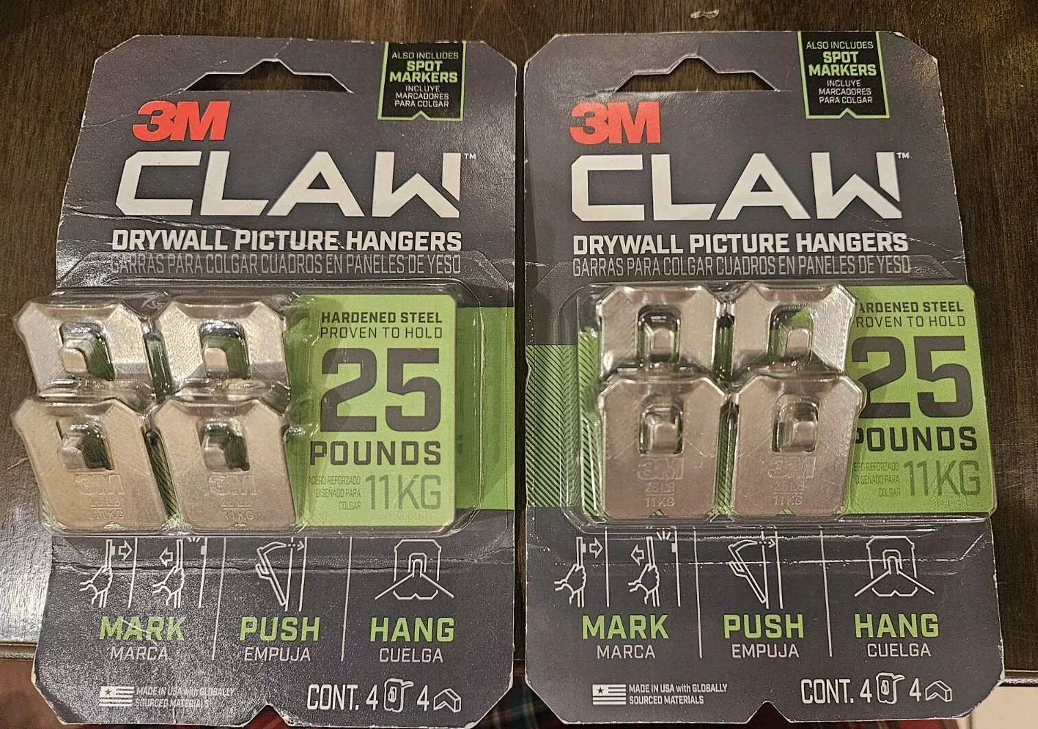 3M Claw Drywall Picture Hangers - 4 Count Holds 25 Pounds EACH NEW. TWO PACK gallery