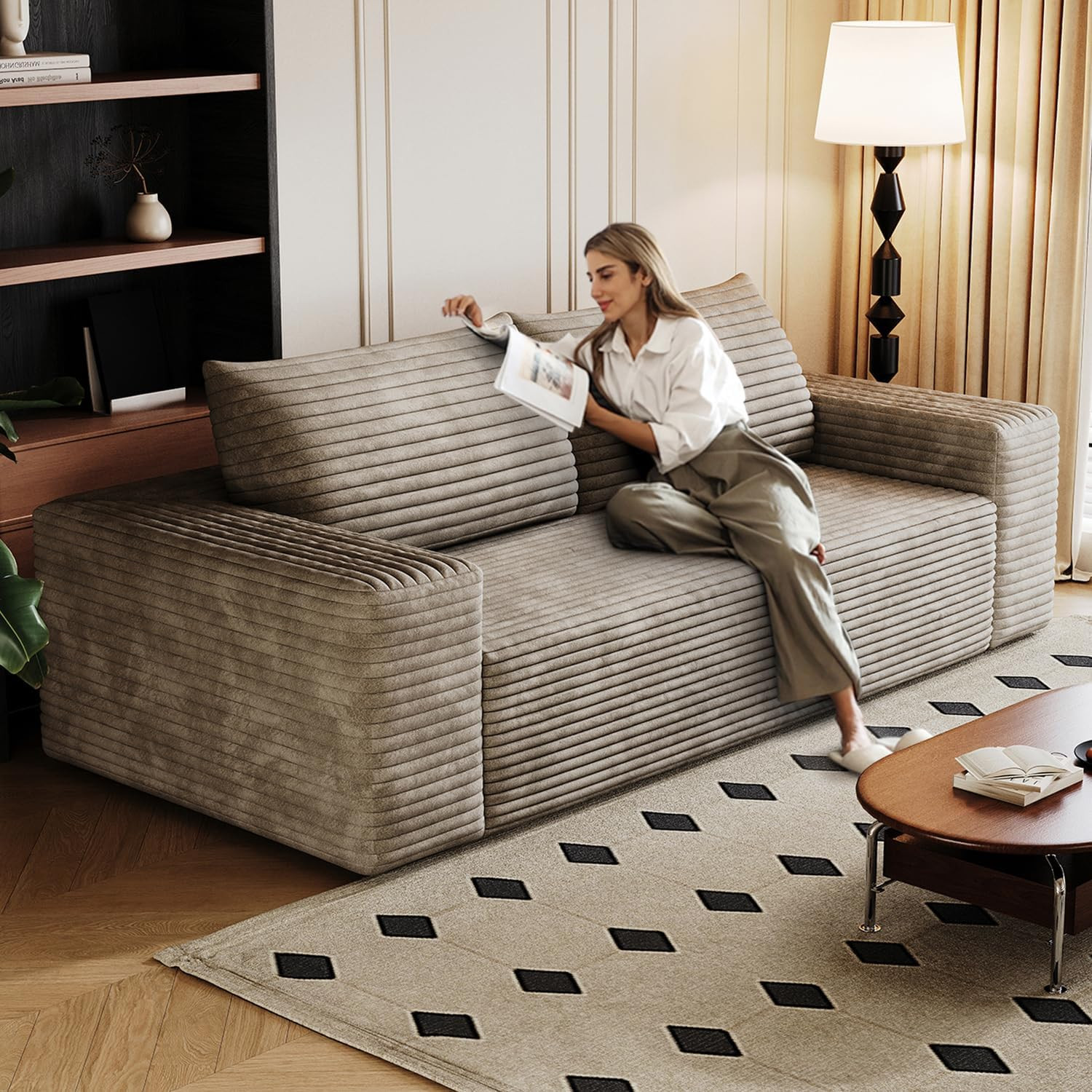 71" Camel Corduroy Modular Couch with Memory Foam for Small Spaces gallery