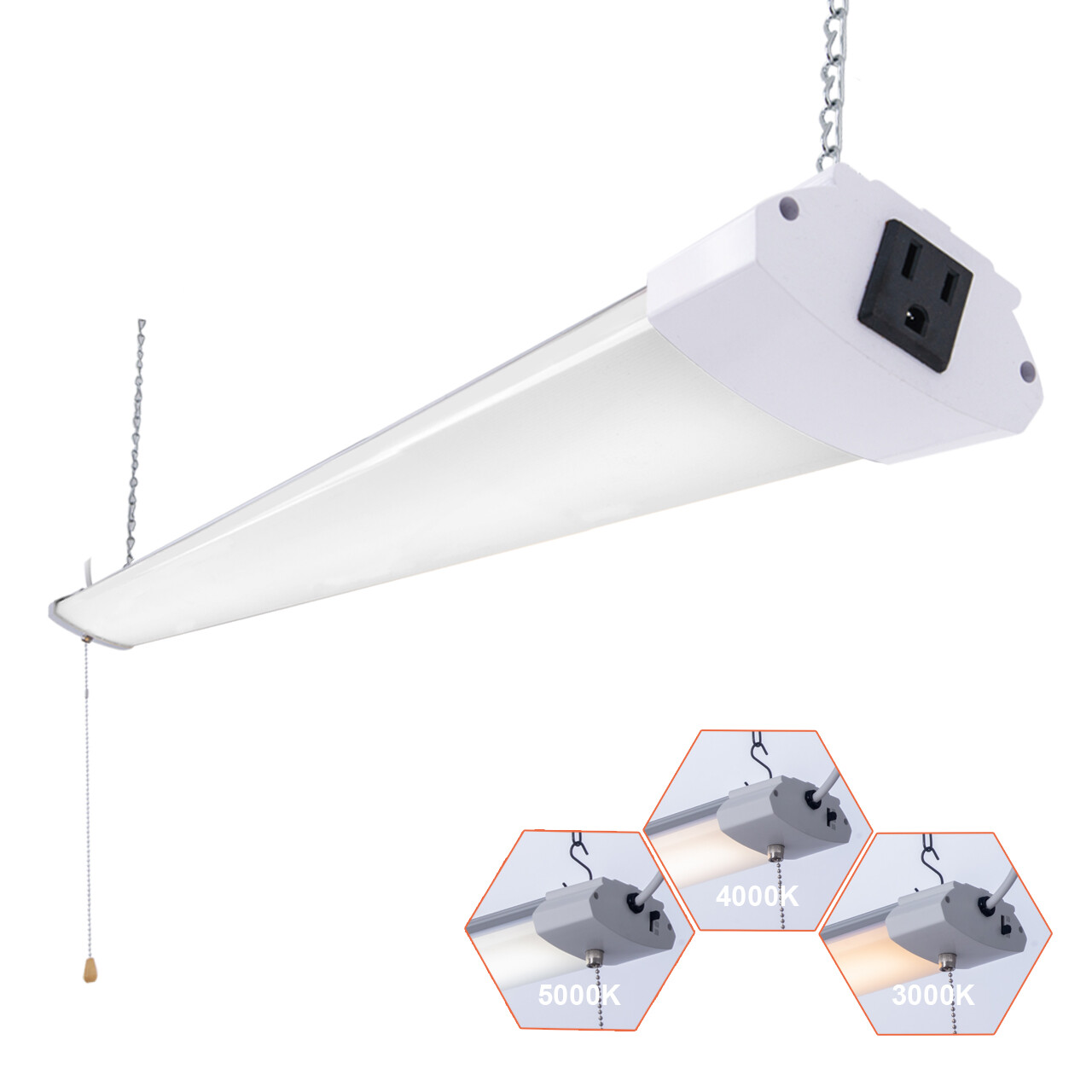 48W 4FT LED Shop Ceiling Light hanging FlushMount Pull Chain 3000K 4000K 5000K gallery