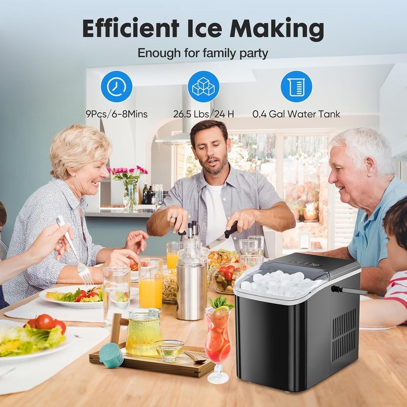 Portable Countertop Ice Maker Self-Cleaning Machine 9 Cubes in 6 Mins 26.5lbs gallery