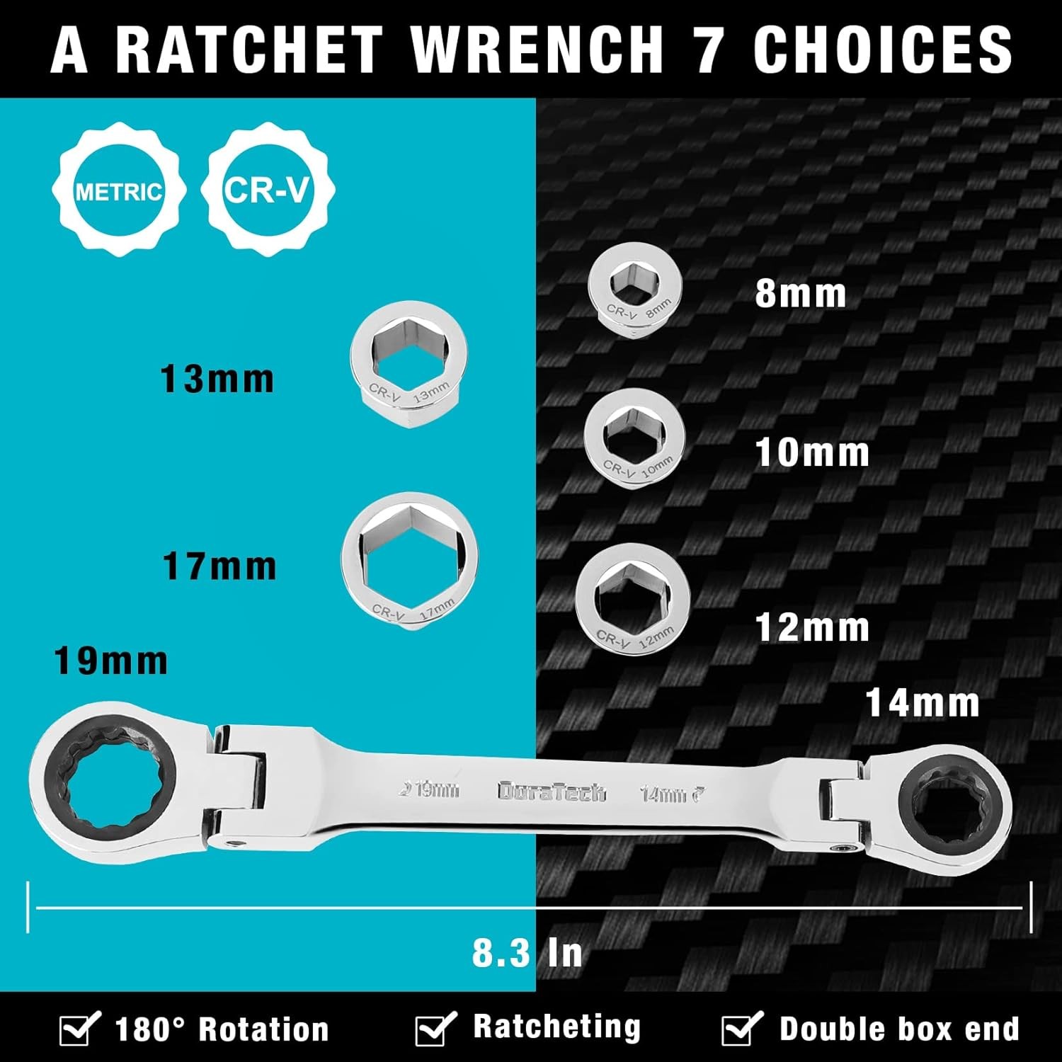 Flex-Head Double Box End Ratcheting Wrench Set, 7-In-1 Metric Wrench Set, 8-19Mm gallery