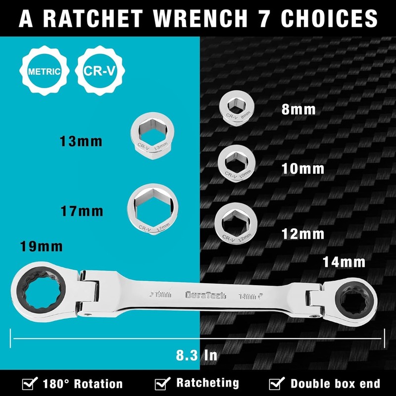 Flex-Head Double Box End Ratcheting Wrench Set, 7-In-1 Metric Wrench Set, 8-19Mm gallery
