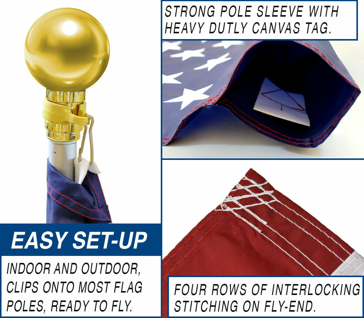 Embroidered USA Flag 28"x48" Embroidered American House Flag Sleeved USA Flag gallery