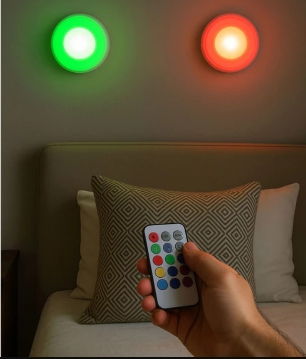 Push-Button LED light circles with remote control, RGB, Battery, Two Pack, NEW gallery