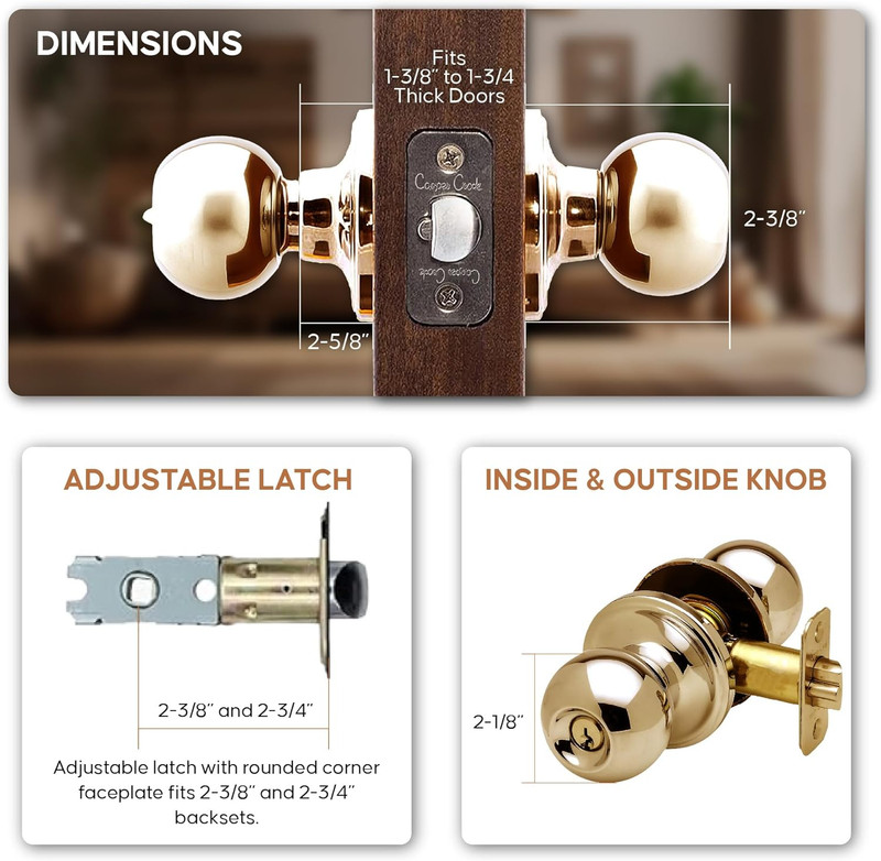 Copper Creek Entry Door Knob – Keyed Entry Handle with Lock and Key, ANSI Grade- gallery