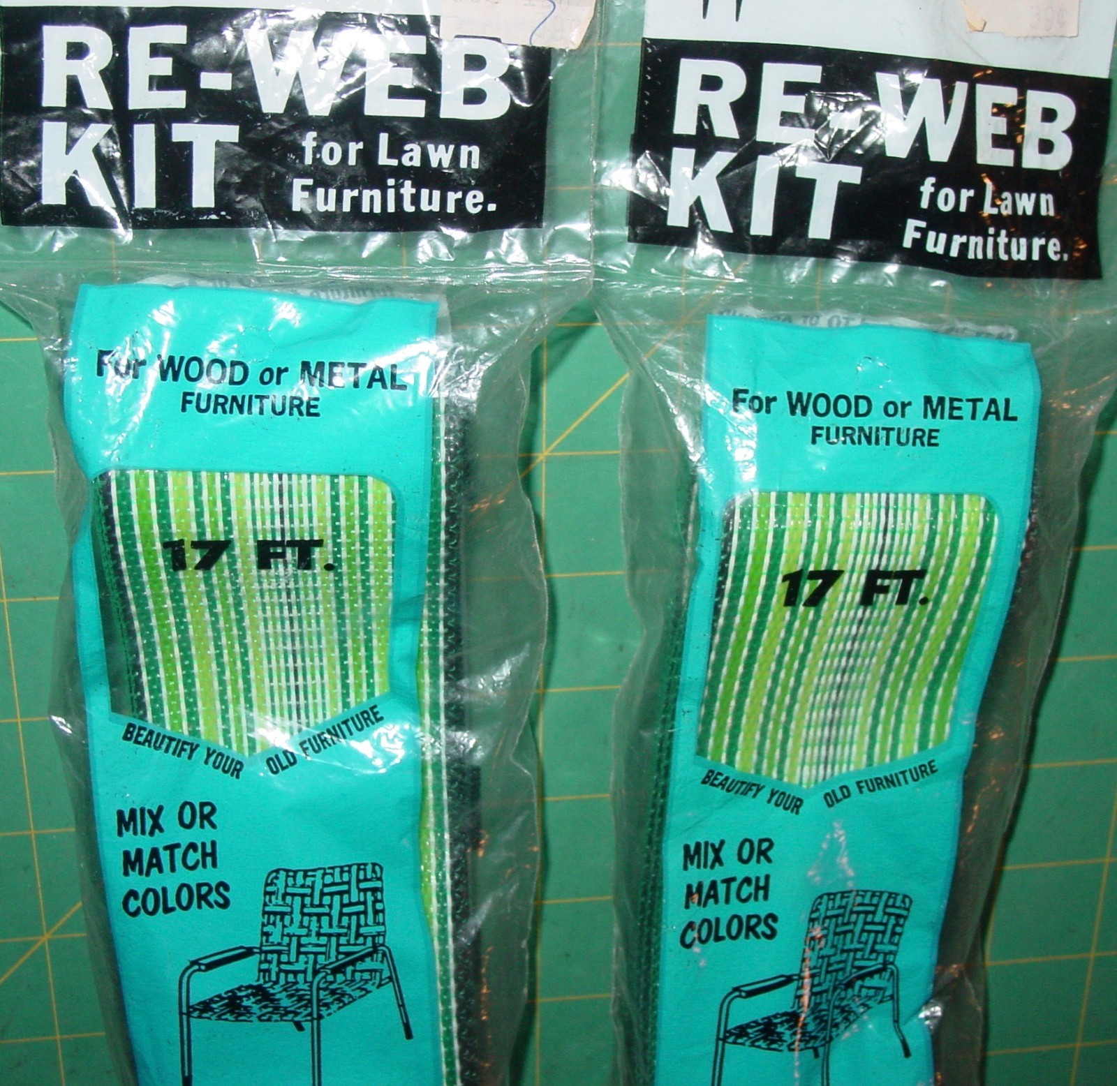 Wellington Webbing Kit Lawn Lounge Chair Vintage Green Blue Stripes 34' NOS USA gallery