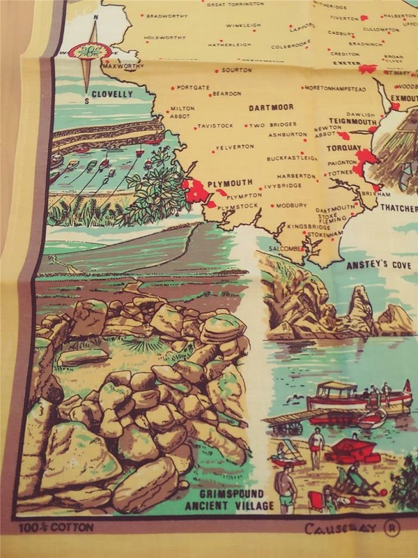CAUSEWAY COTTON TEA KITCHEN TOWEL DEVON ENGLAND UK MAP OF COUNTY SIGHTS gallery
