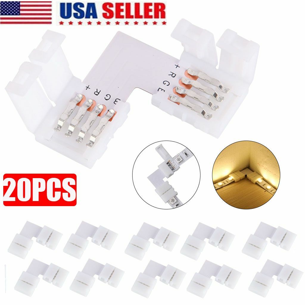 20X 10mm L-Shape 4pin Strip-Strip Corner Connector for 5050 RGB LED Strip Lights gallery