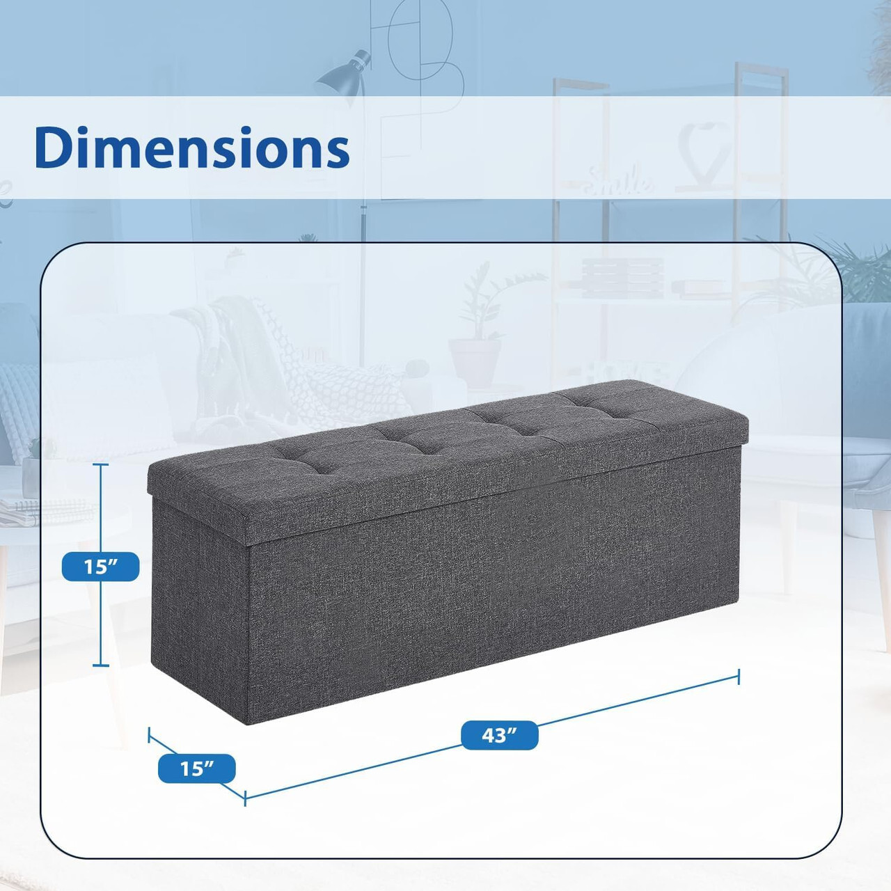 Storage Ottoman Bench Folding Chest Footrest Stool MDF Frame Lid Dark 43" gallery