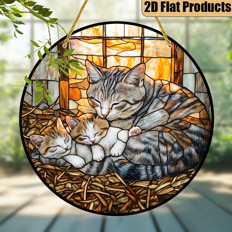 Napping Cat Kittens Acrylic Suncatcher Round Window Wall Hanging Decoration Gift gallery