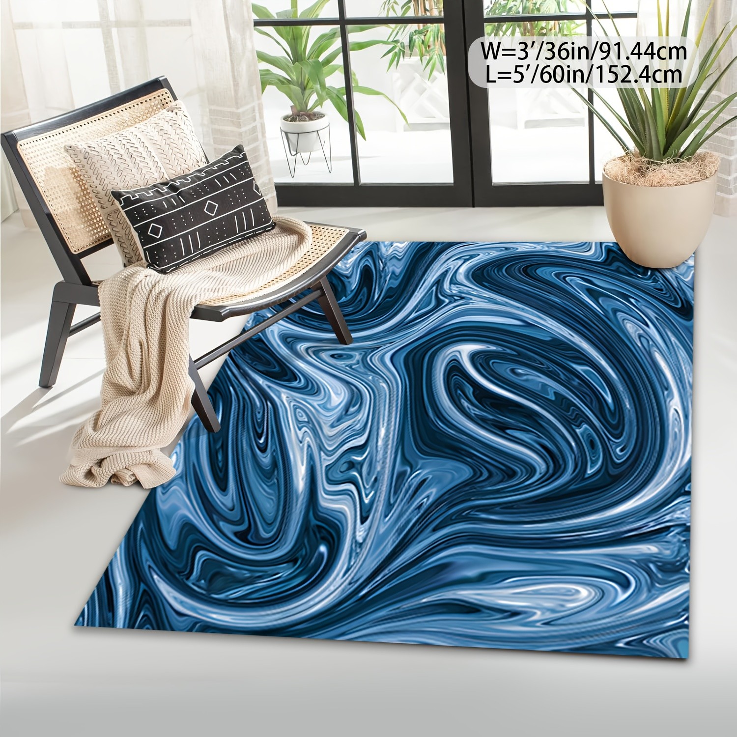 Luxurious Velvet Blue Marble Pattern Area Mat - 3D Realistic Design,Soft & Dura gallery