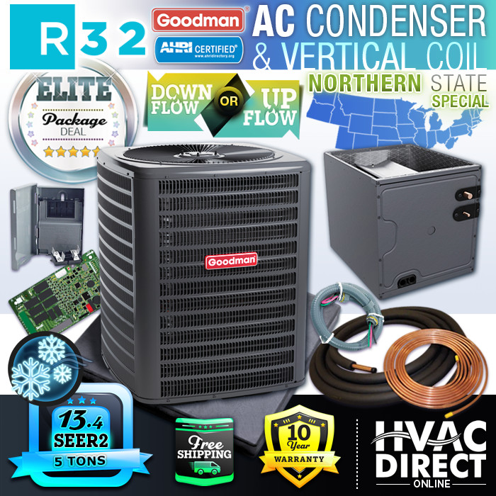 Goodman 5 Ton R32 Central Air Conditioner & 24.5" Vertical Coil Kit, 13.4 SEER2 gallery