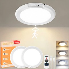 GMOX Rechargeable Ceiling Light 2-Pack, 3 Color Modes, Motion Sensor with Remote