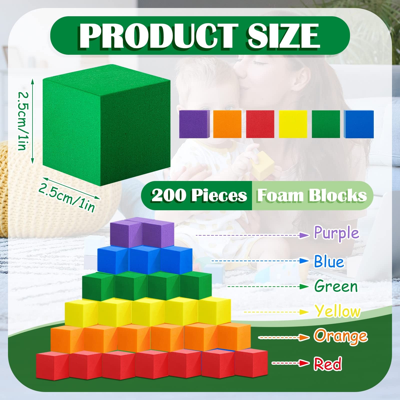 200 PCS 1 Inch Foam Blocks Soft Counting Cubes Math Learning Assorted Colors gallery