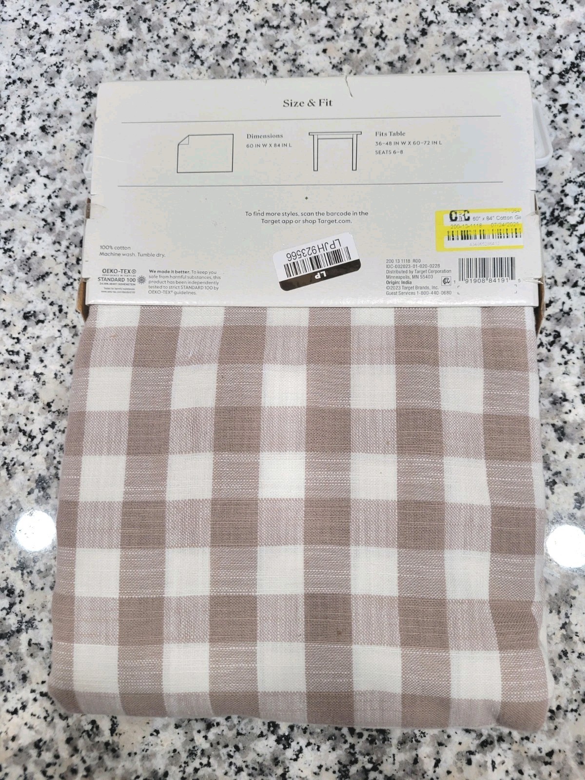 Threshold 60" X 84" Rectangular Tablecloth Checkered Neutral Colors New gallery
