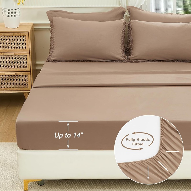 Andency Oversized King Comforter Set with Sheets 128x120 Taupe - 7 Pieces Bed... gallery