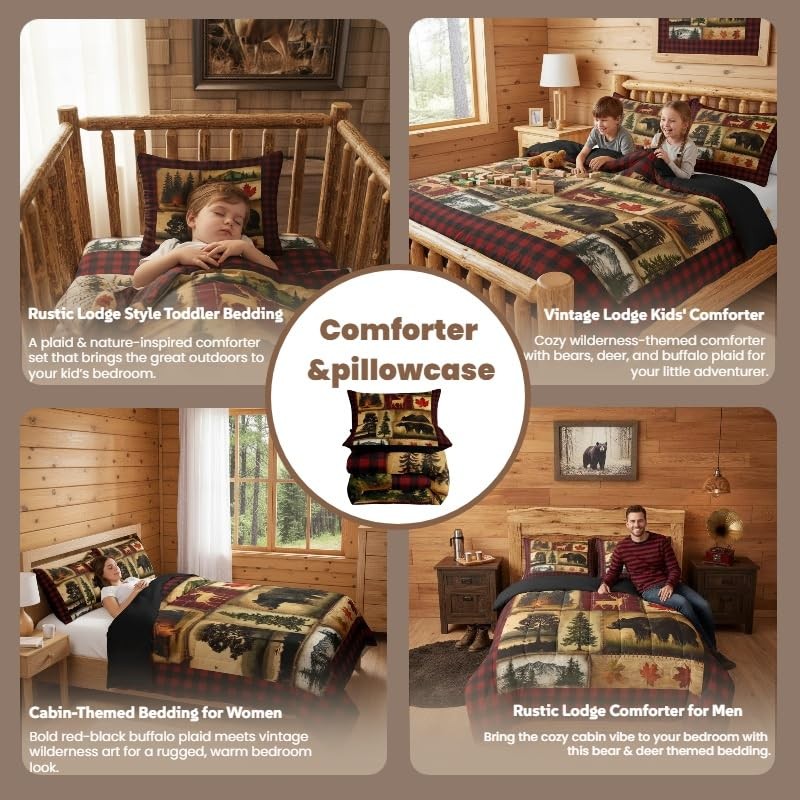 Erosebridal Rustic Comforter Set King Farmhouse Deer Bear Cabin Plaid Christmas gallery