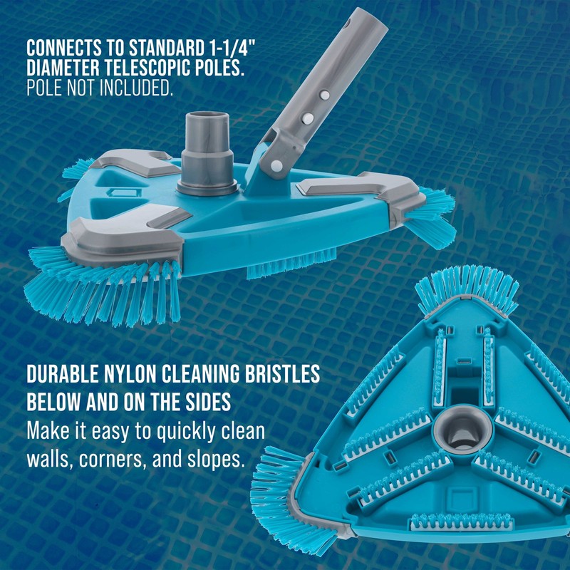 Deluxe Weighted Triangular Pool Vacuum Head with Side Brushes, Swivel Connection gallery