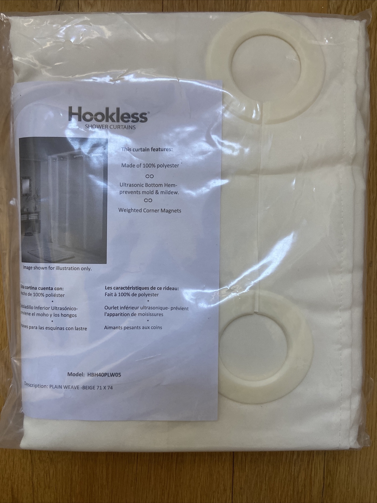 Focus Hookless® Shower Curtain 71” x 74” HBH40PLW05 Plain Weave Beige -NEW gallery