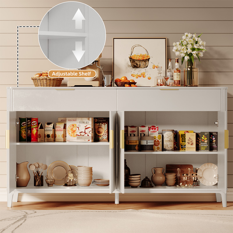 63" Large Buffet Sideboard with Storage, 31" Tall Kitchen Buffet Storage Cabinet gallery