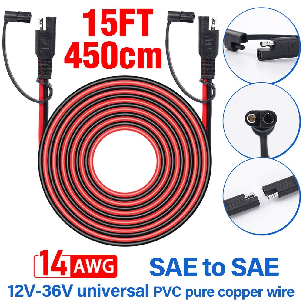15FT SAE to SAE Solar Panel Extension Cable 14AWG Quick Disconnect Copper Wire gallery