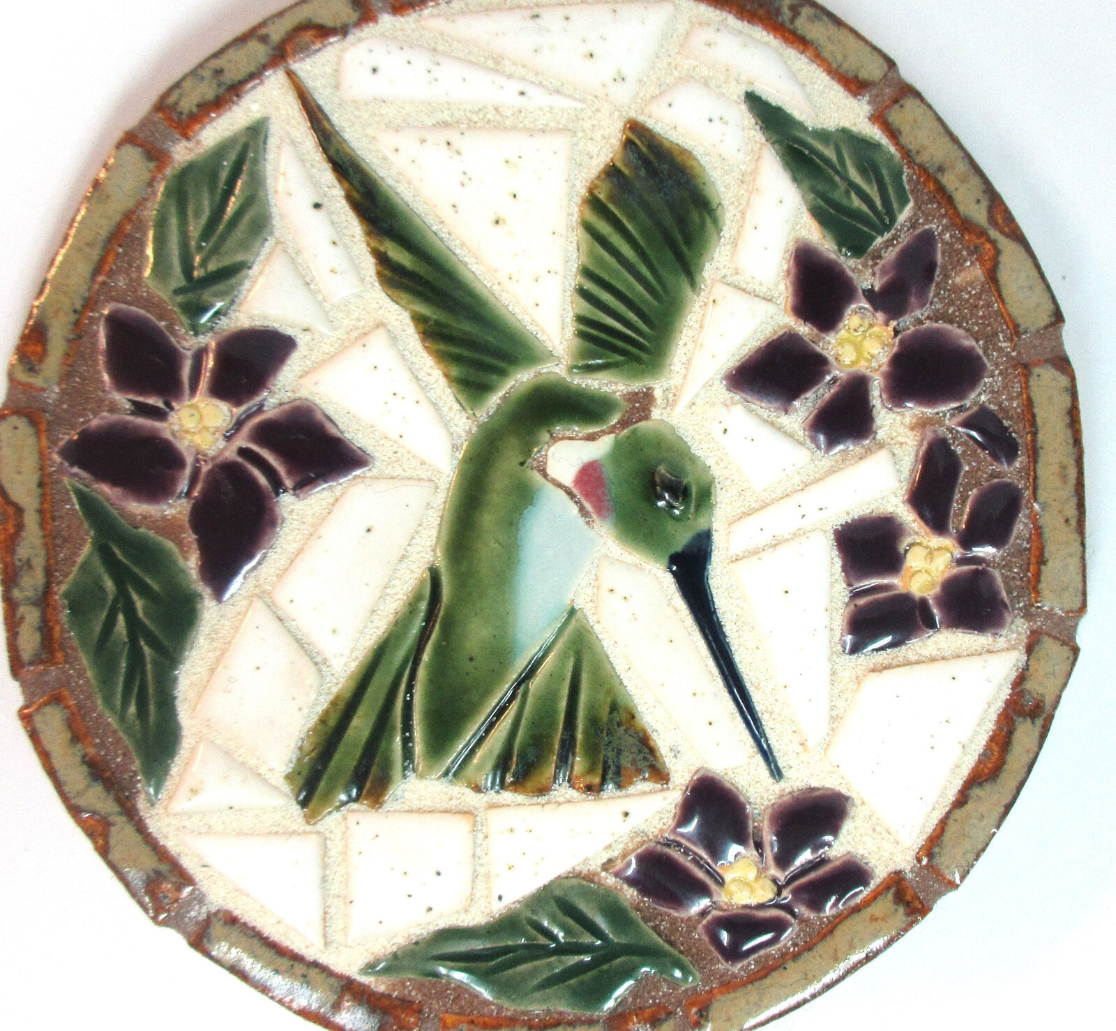 Hummingbird Mosaic Coaster, Mosaic Art Handmade Ceramic Tile Trivets, Purple gallery