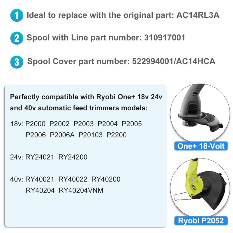 8-Pcs Weed Eater String Replacement for Ryobi 18v/24v/40v Cordless Trimmers 1Cap gallery