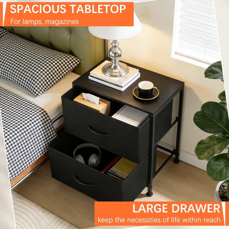 Nightstand End Table Side Table with 2 Fabric Drawers Bedside Table Bedroom gallery