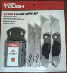 Hyper Tough 4-Piece Folding Utility Knife Set +25 Blades Brand New & Free Ship